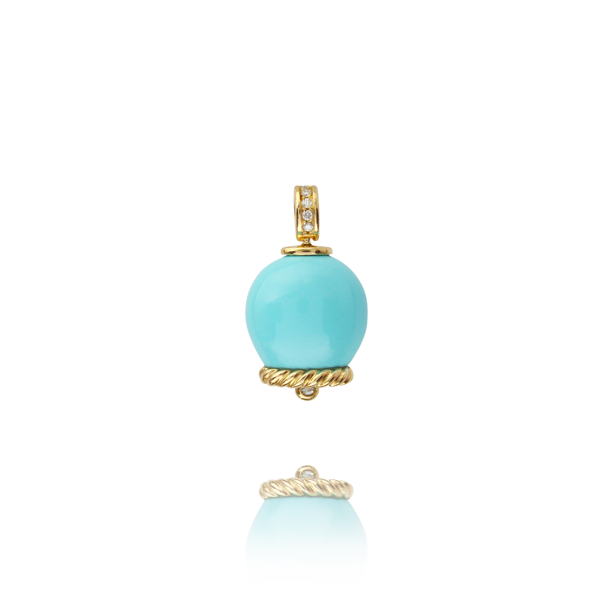 pendant campanelle in yellow gold 18 carat turquoise reconstructed and diamonds