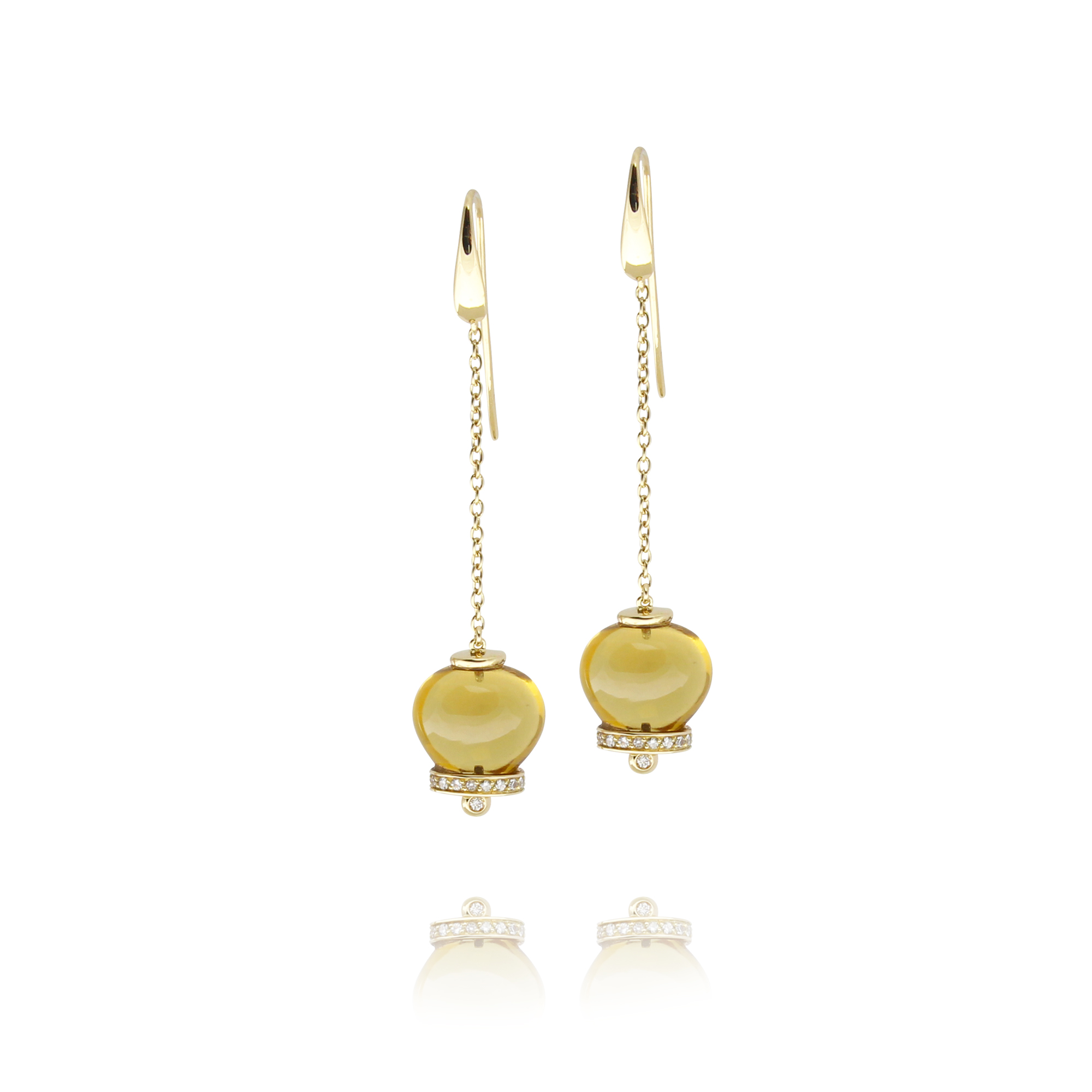 earrings campanelle in yellow gold 18 carat citrine and diamonds
