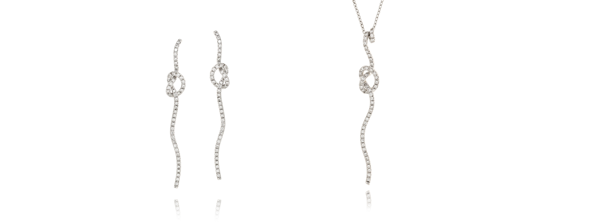nastri pendant and earrings white gold 18 kt diamonds